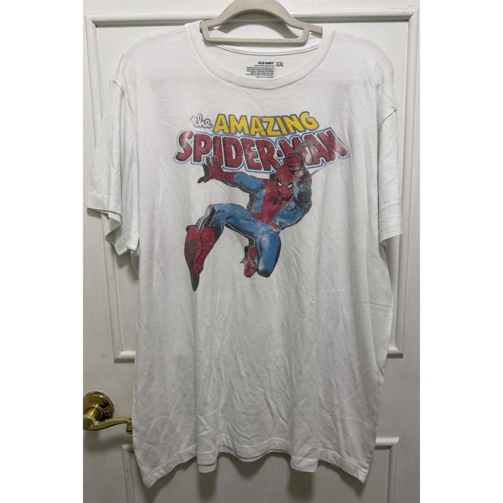 Old Navy Marvel Comics T-Shirt Men's XXL 2XL Spider Man White Crew Neck Graphic